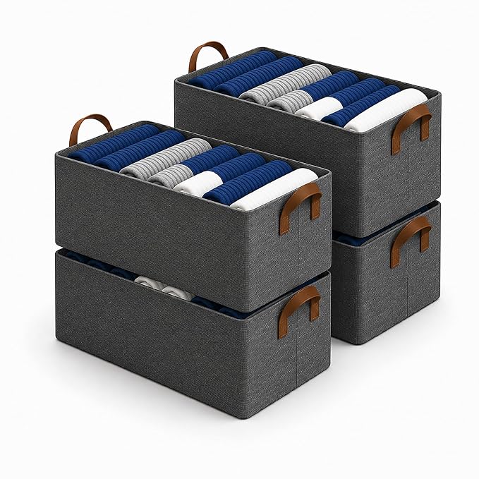 DALUCI 4 Pcs Wardrobe Organizer for Clothes - Foldable Fabric Storage Box with M