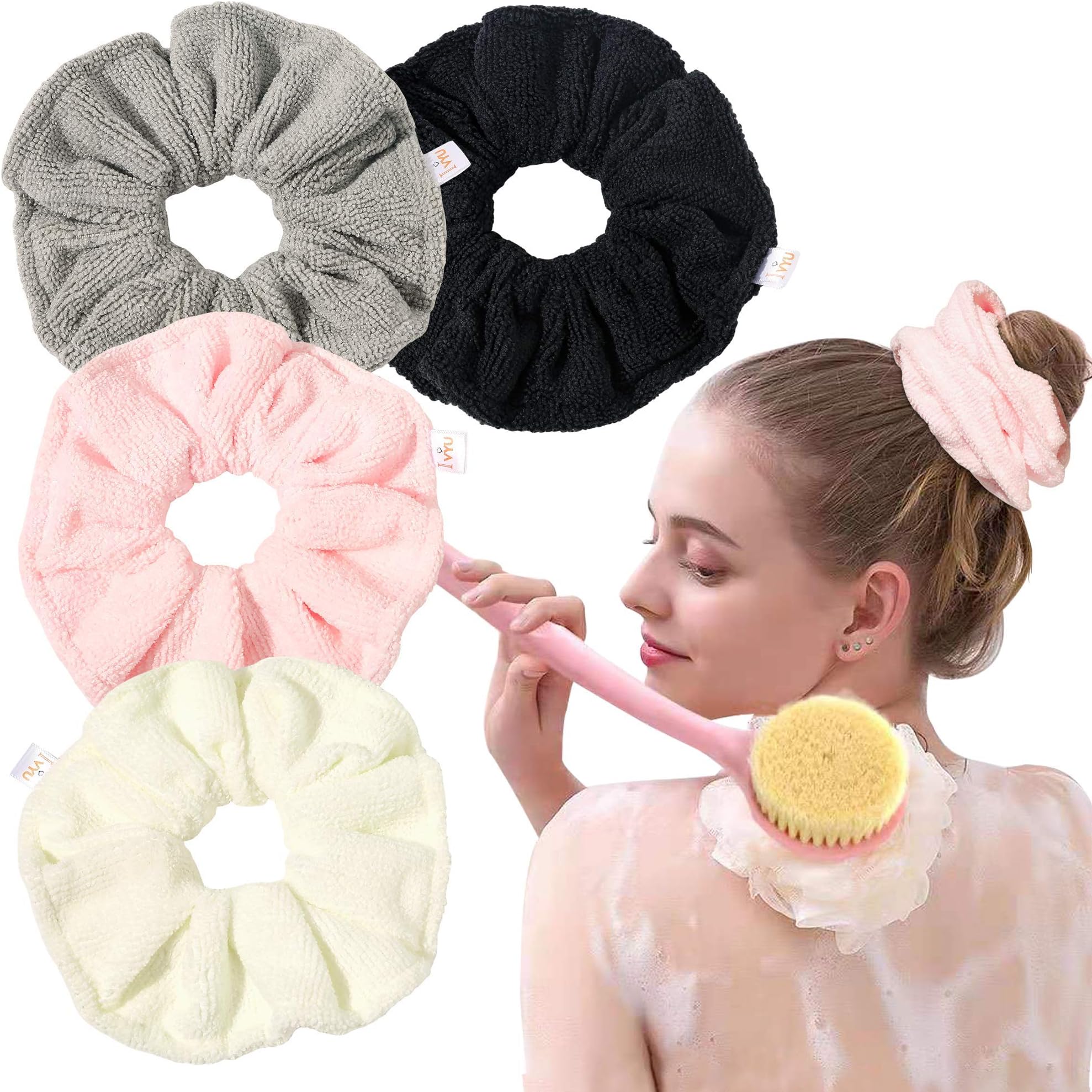 Microfiber Hair Drying Scrunchies Towel Fiber Large Big Scrunchie for Curl Hair for Shower Wet Anti Frizz Hair Products Absorbent Fast Terry Cloth Sleep Scrunchy