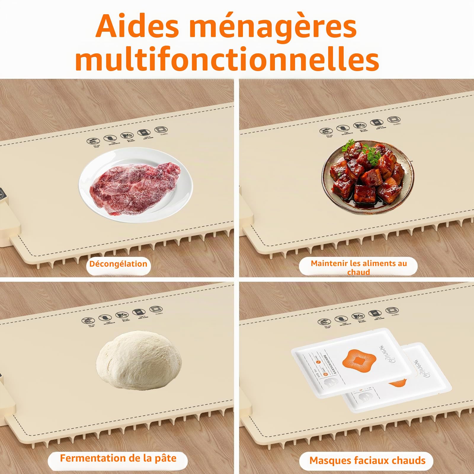 INNOWARMER Chauffe Plat Électrique, Plaque Chauffante Électrique Silicone Pliable Flexible, Plaque Chauffante avec 5 Température Réglable et Minuteur, Chauffe Plat pour Buffet Fête Familiale (Blanc)