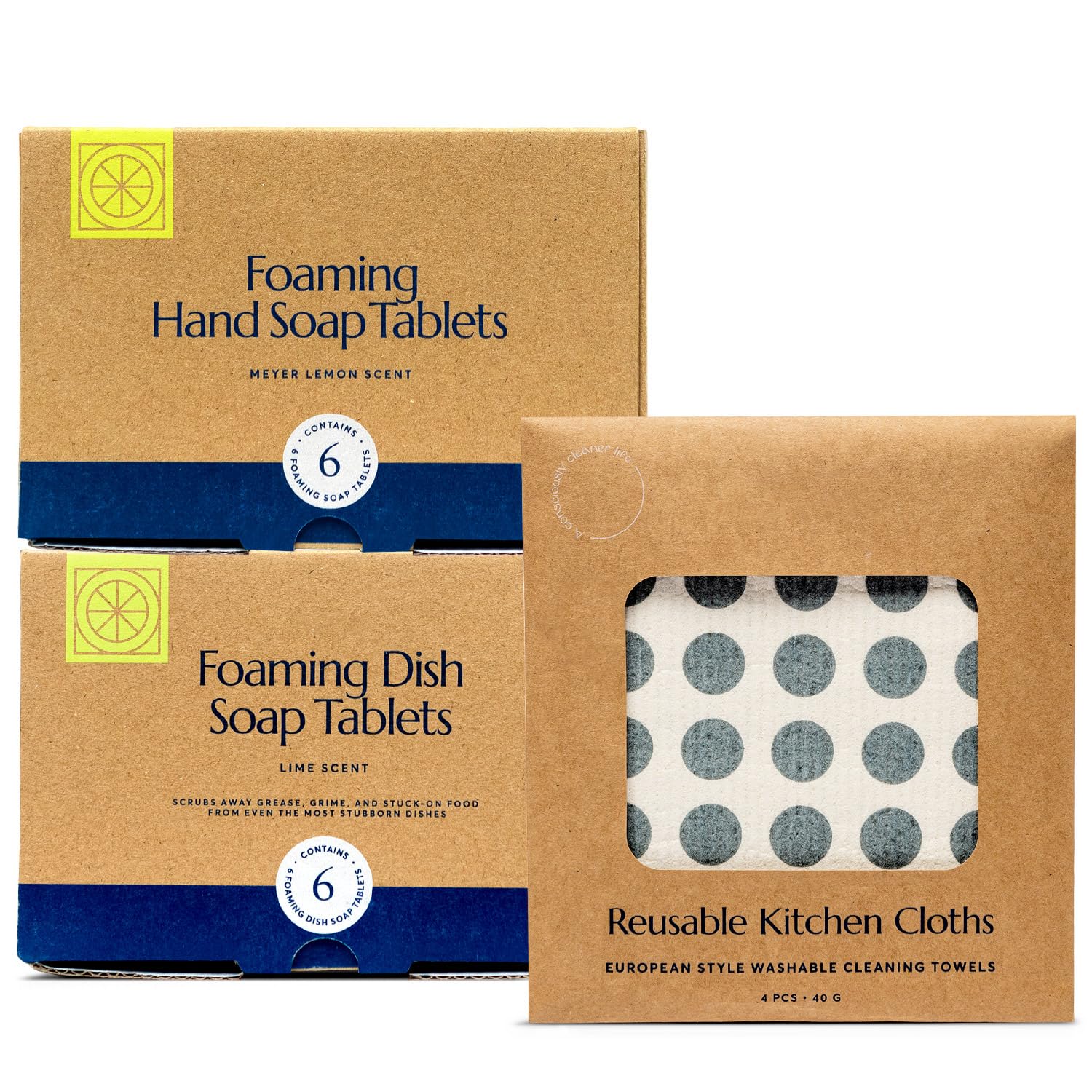 CLEANOMIC Foaming Hand Soap Foaming Dish Soap and Kitchen Cloth Bundle