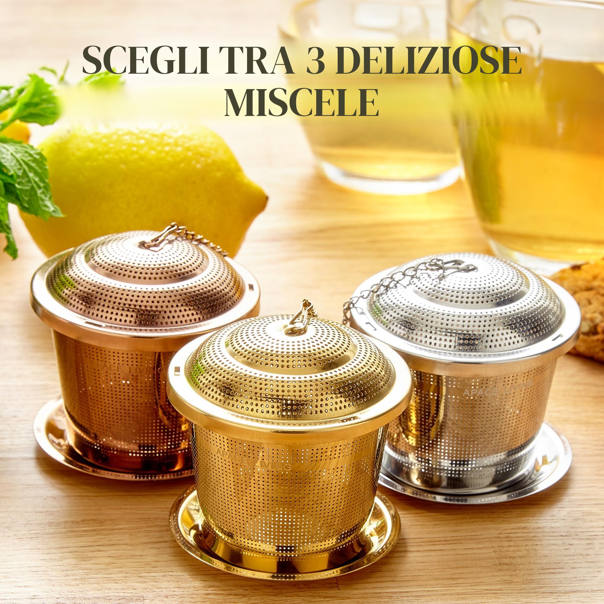 Infusore per il Tè Apace (set da 2) con Cucchiaino da Tè e Piattino Anti-goccia – Filtro & Colino in Acciaio Inossidabile Ultra-Elegante per Un’Esperienza di Infusione Superiore