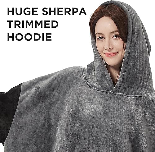 Miniatura 2 de Beauty Shine Manta con capucha de sherpa de gran tamaño para regalar a hombres y mujeres, sudadera con bolsillo gigante cálido