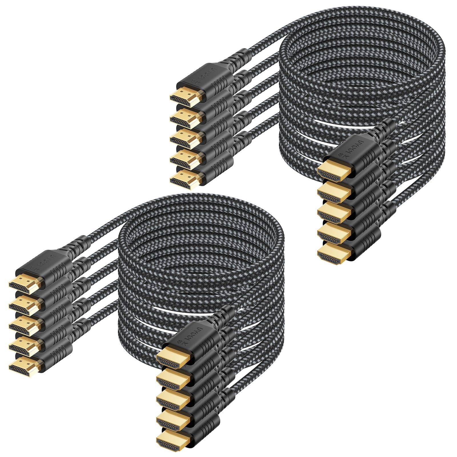 Confezione da 10 cavi HDMI da 8 K a HDMI 2.1, ad altissima velocità, 48 Gbps, confezione multipla di cavi HDMI da 8 K a 60 Hz, 4K a 240/165/144 Hz per TV LG OLED, Roku TV, Soundbar, TV 4K/8K