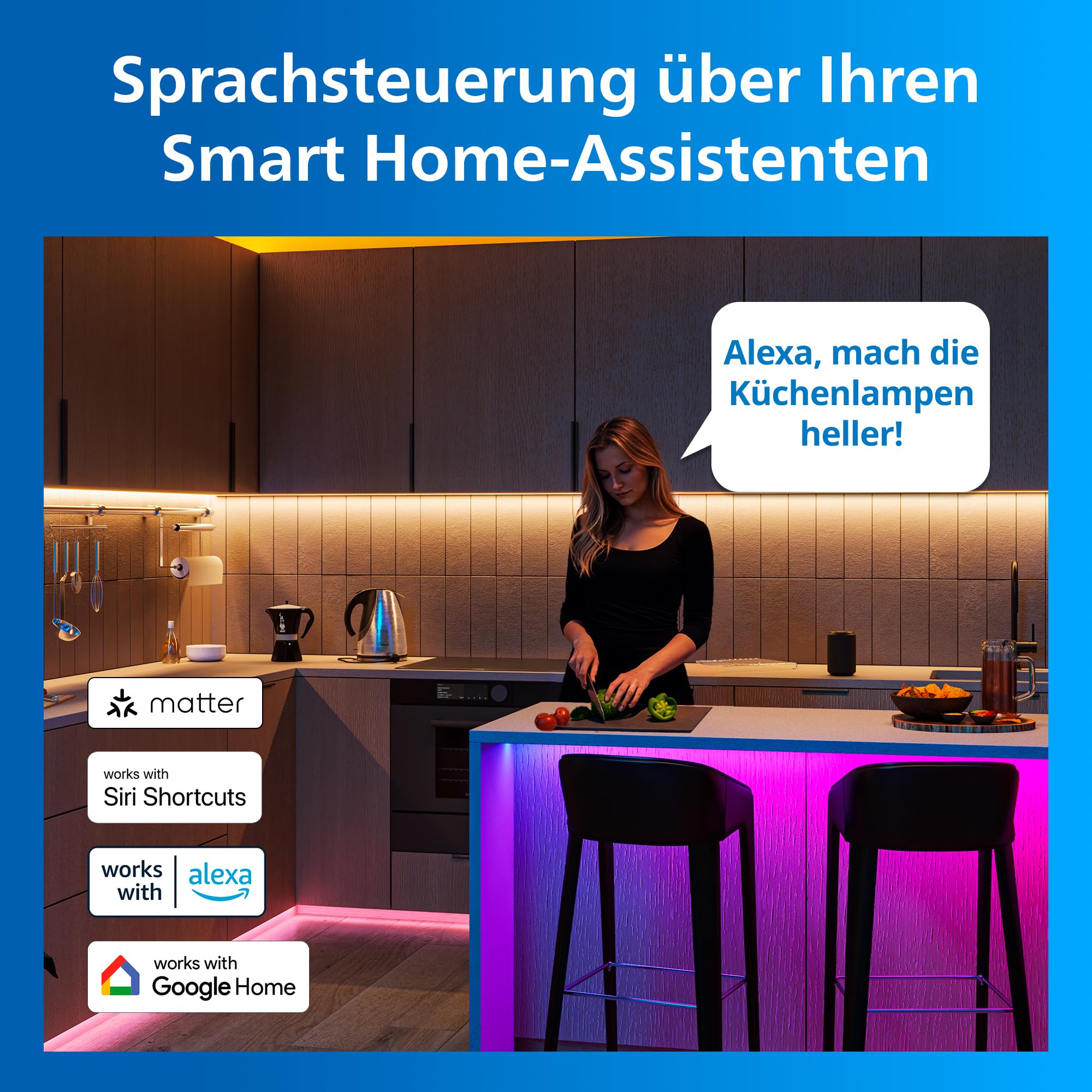 Philips Smart Lighting RGBICWW LED-Streifen, 10 m, Typ C, Mehrfarbige Farbverläufe, Einstellbares Weißlicht, Ambientes Licht, Verbunden Durch WiZ, Alexa, Google Home, Apple Home, 1er- Pack