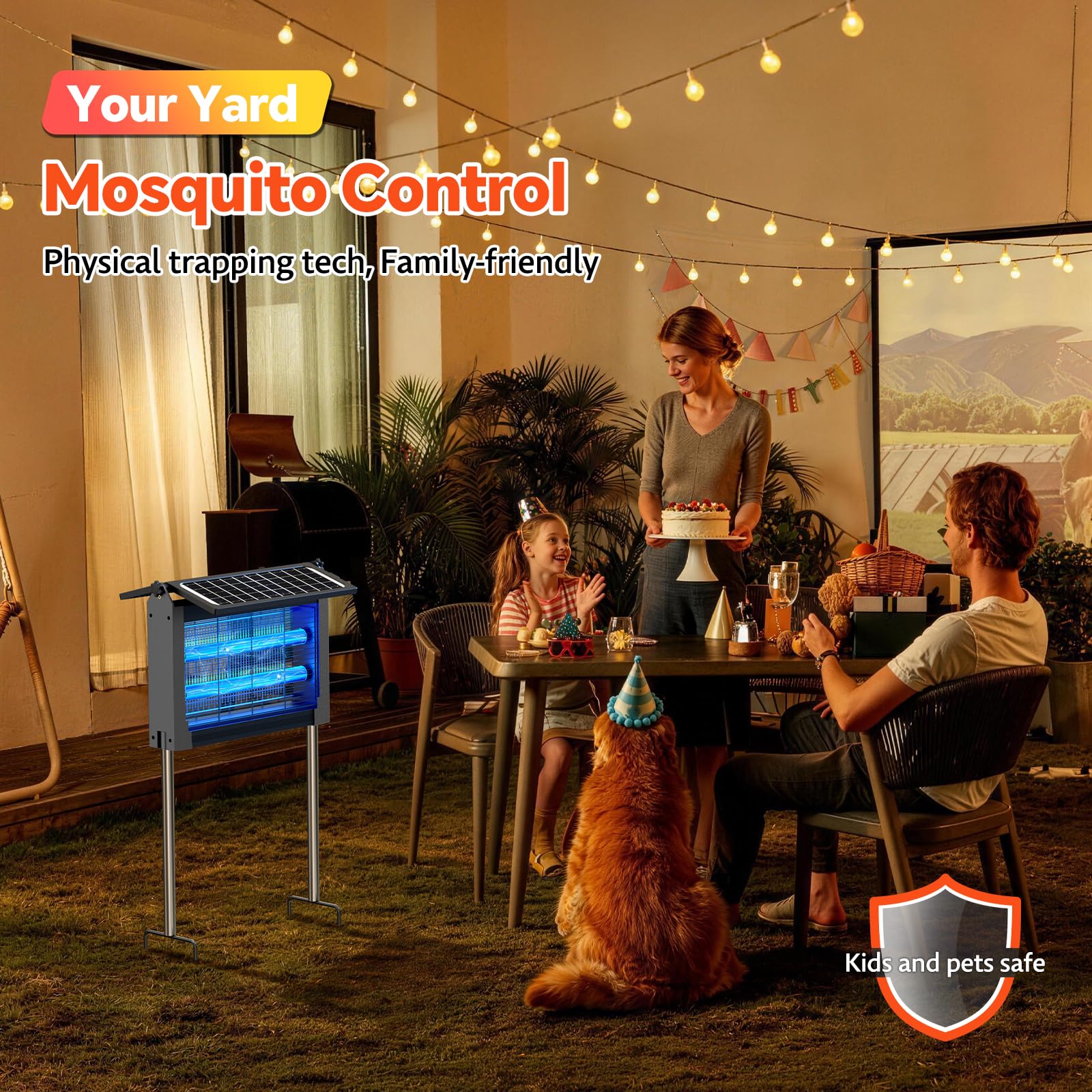 Solar Insektenvernichter für den Außenbereich, tragbar, 4500 V, für Terrasse, Hof, Innenbereich, Garten, Camping, Wohnmobil, Grau