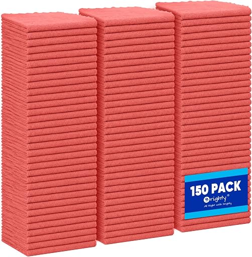 Orighty Microfiber Cleaning Cloth Bulk, 150 Pack Shop Towels 12x12 in, Red | Reusable Microfiber Towels for Cars, Shop Rags, Multi-Purpose Lint Free Cleaning Rags for Home & Kitchen