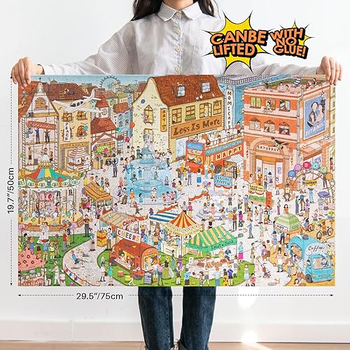 Miniatura 2 de MOMIBOOK - Rompecabezas de 1000 piezas para adultos, de Vintage Village Town, divertido, con imagen de pintura, alivia el estrés, previene la