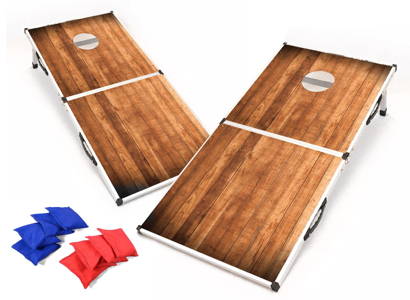 Backyard Champs Corn Hole Outdoor Game: 2 Folding Cornhole Boards and 8 Bean Bags, Aluminum Frame with MDF Board