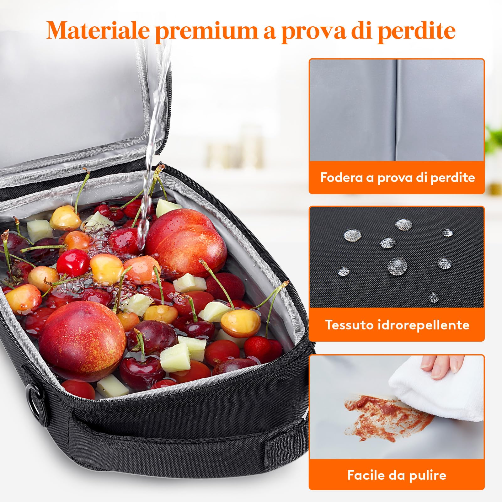 Lifewit Borsa Termica Porta Pranzo, Borsa Termica Portatile Espandibile con Tracolle e 2 Borse Termiche, per Donne e Uomini, per Lavoro e Scuola, 6.5L, Nero