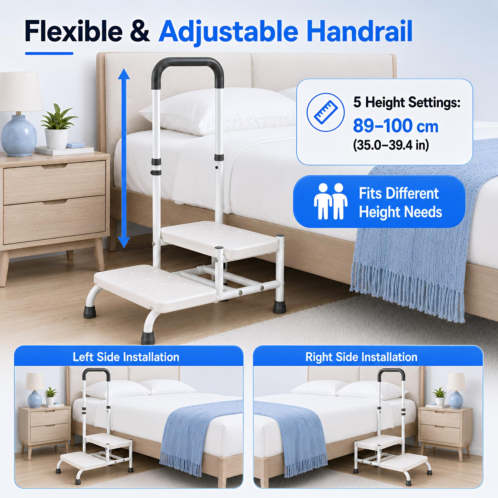 Taburete con asa, 2 niveles, ayuda para entrar en la bañera, antideslizante, hasta 200 kg, nivel de bañera estable para personas mayores y discapacitados, superficie antideslizante para baño, cama y