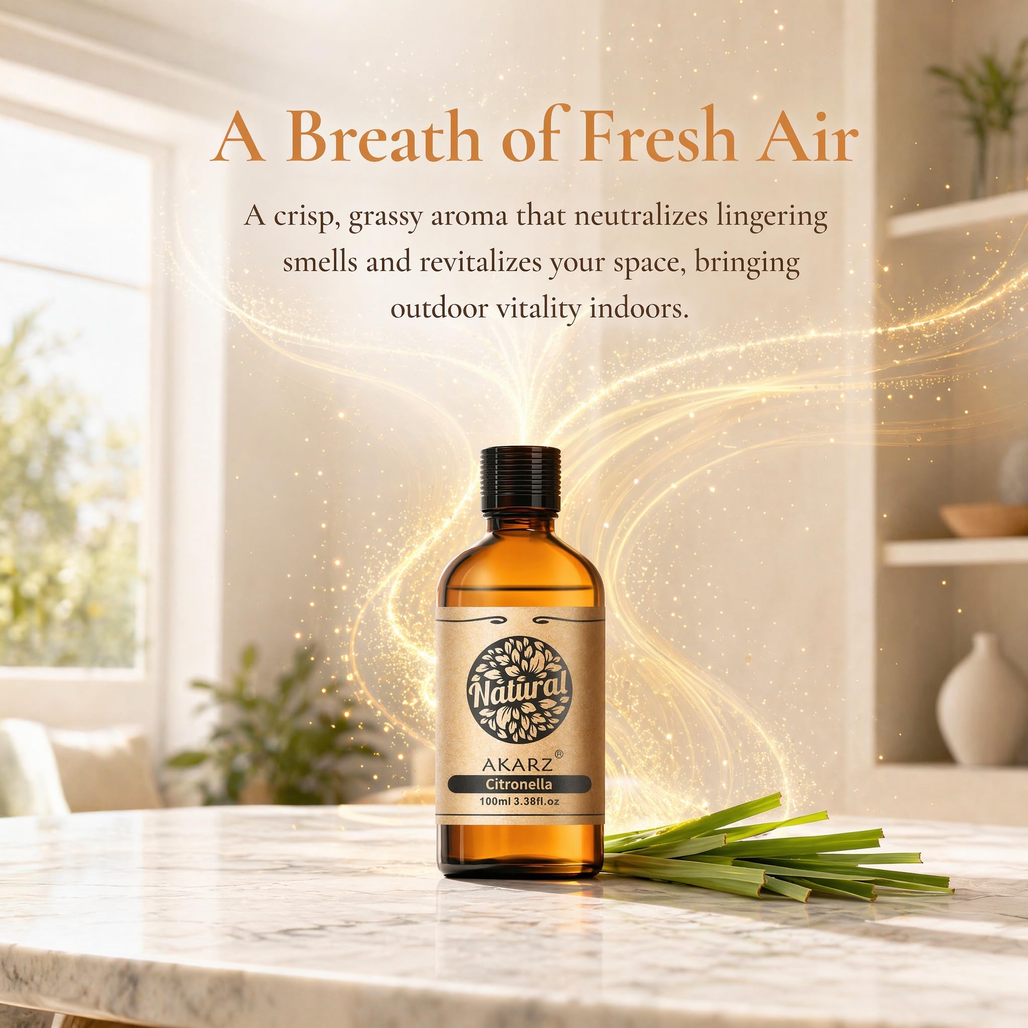 AKARZ 100ml Olejek esencjny z Cytryneli - Naturalny olejek aromatyczny do dyfuzorów, lamp aromatycznych i aromatów pomieszczeń