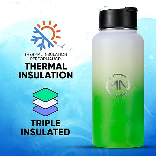 Miniatura 2 de MN STORE 360 Botella de agua aislada - Botella de agua de acero inoxidable simple y moderna con pajilla, mantiene el frío durante 16 horas y