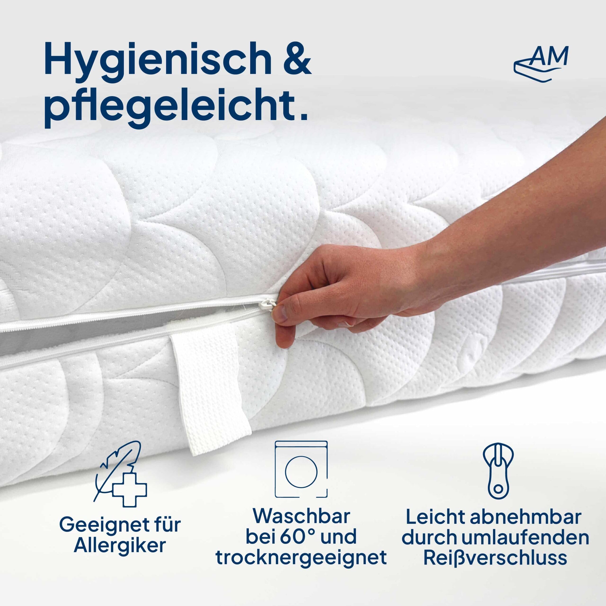 Hochwertiger Organic-Cotton Matratzenbezug 120x200cm mit Reißverschluss - 20 cm Kernhöhe - Allergiker geeignet - 60 Grad waschbar - 4-seitiger Reißverschluss - 120x200