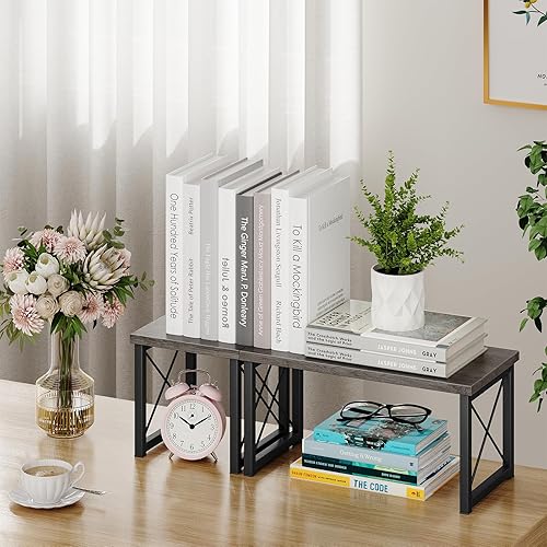 Miniatura 2 de Honiter Estante de escritorio de madera, organizador de almacenamiento de escritorio ajustable, estante de exhibición, organizador de encimera de