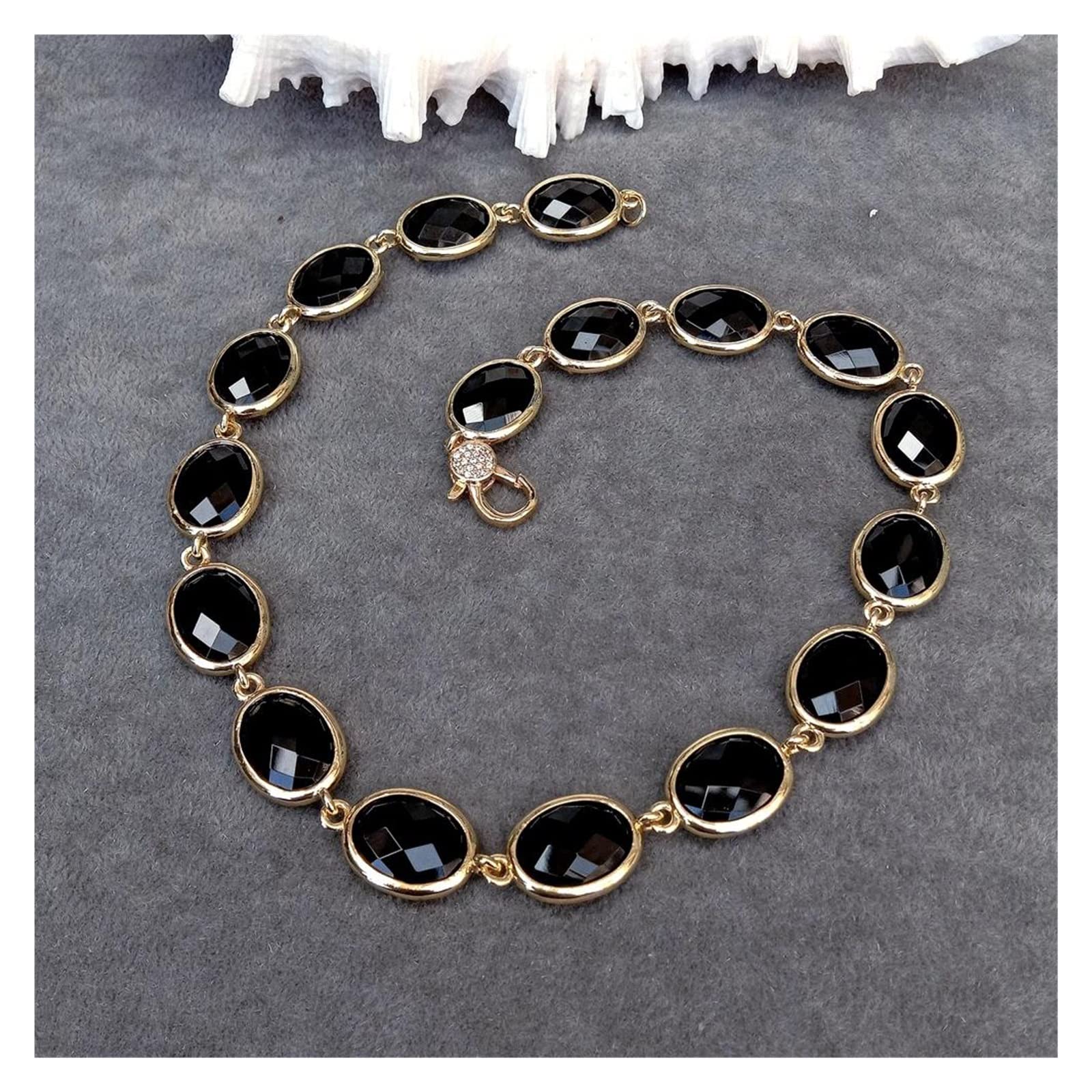 Collar de ónix Negro con Forma Ovalada, Conjunto de Bisel facetado, joyería for Mujer, Regalo de cumpleaños FUzEgRdLI