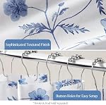 Martha Stewart Rideau de douche de jardin de Martha Floral botanique imprimé rideau de douche en coton pour salle de bain, Spa qualité moderne rideaux de douche Taille standard, 72x72 bleu