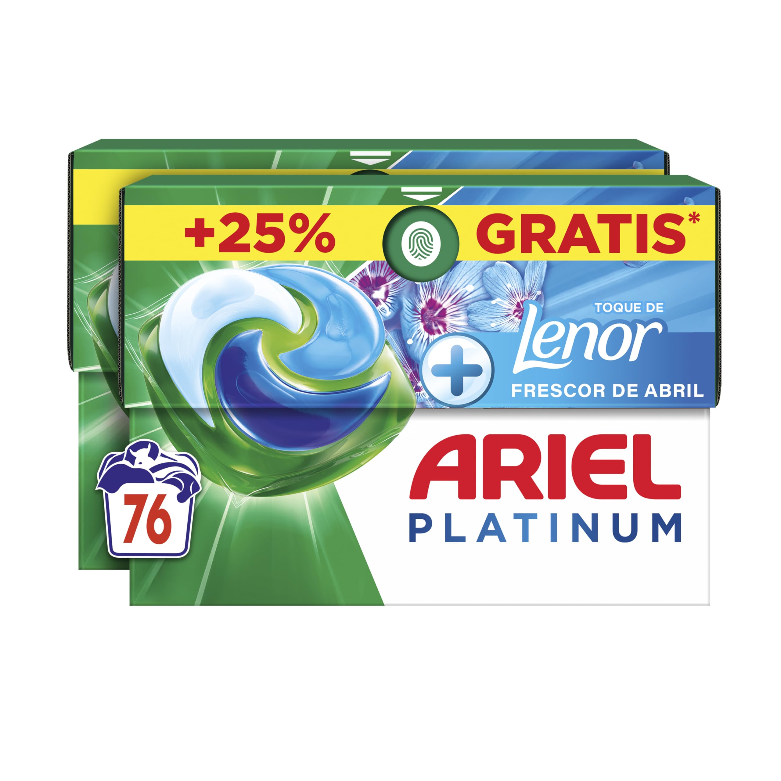 ARIEL PODS Platinum Detergente Lavadora Liquido 76 Capsulas/Pastillas, Jabon Frescor de Abril, Limpieza Profunda Incluso en Ciclos Mas Frios