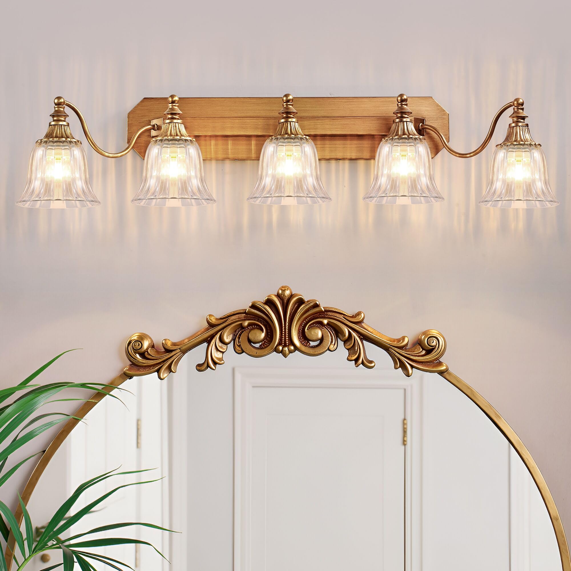 Photo 1 of DvmTeom Brushed Gold 5-Light Bathroom Vanity Light, Crystal Glass Shade