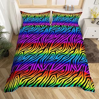 Zebras Skins Duvet Cover Rainbow Zebra Stripes Comforter Cover Colorful Zebra Pattern Bedding Set For Kids Adults Zoo Animal Fur Print Bedspread Cover Ultra Soft Room Decor Twin Size Bedclothes