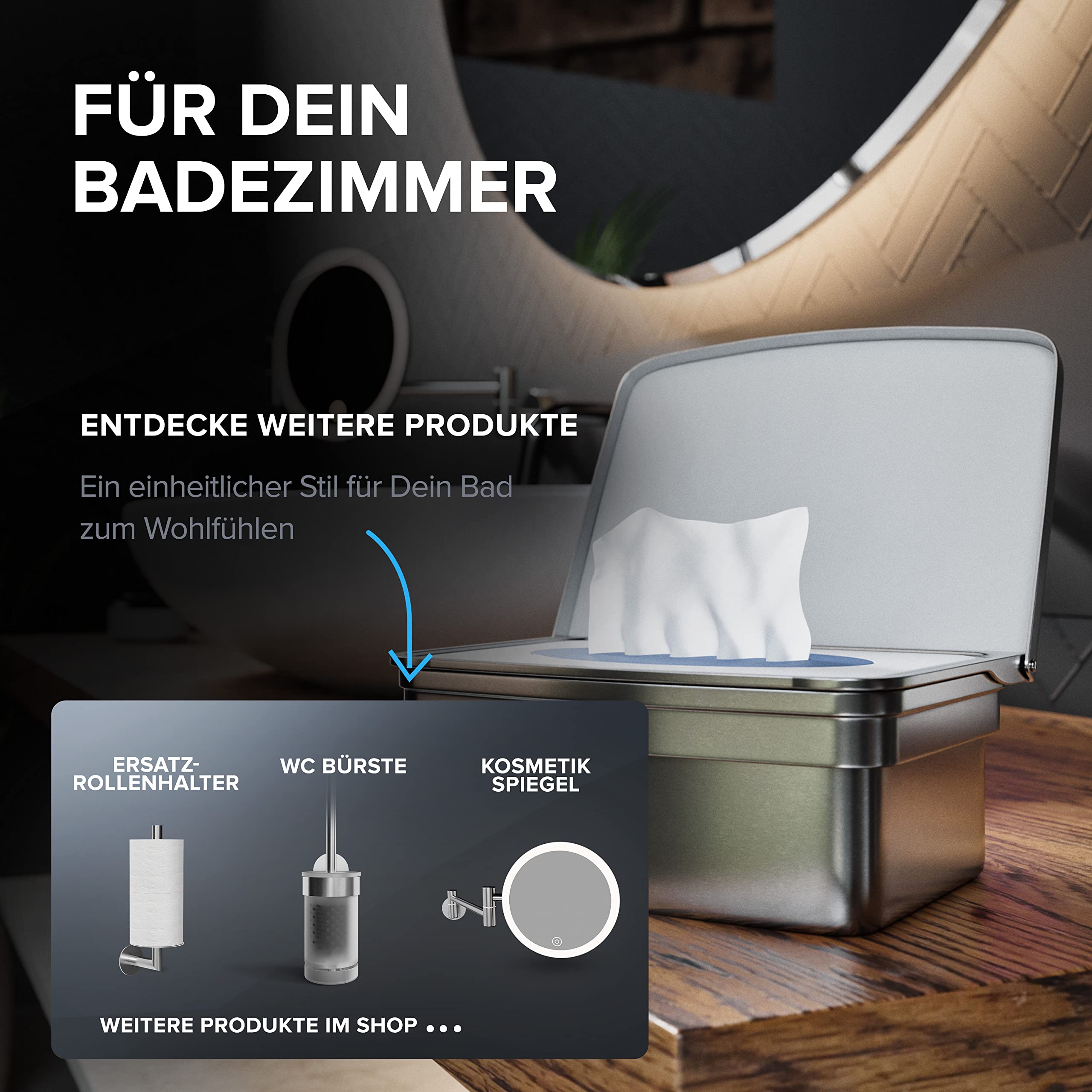 ovimar Feuchttücher Box mit Deckel Egense | in edlem Silber poliertem Edelstahl | ohne Bohren | Damit Kosmetiktücher Dank der Feuchttücher Aufbewahrungsbox Immer frisch bleiben