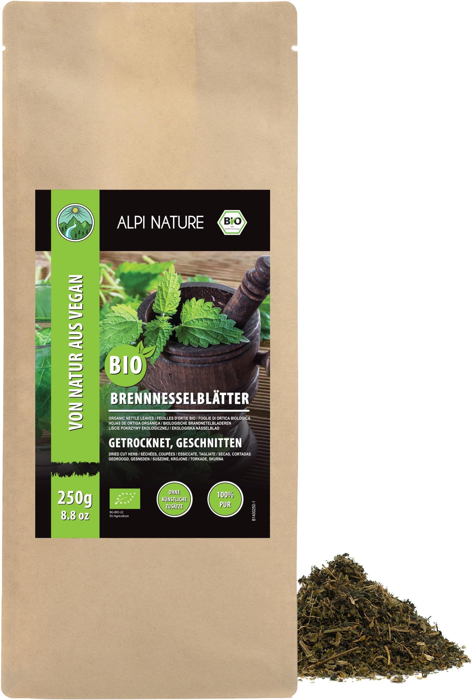 Alpi Nature Organic Nettle Tea 250g 8.8 oz, Dried and Cut Nettle Leaves, Loose Leaf Tea