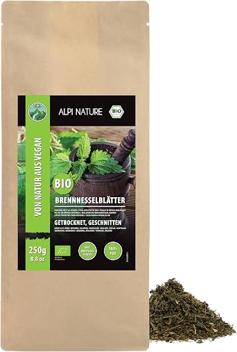 Alpi Nature Organic Nettle Tea 250g 8.8 oz, Dried and Cut Nettle Leaves, Loose Leaf Tea