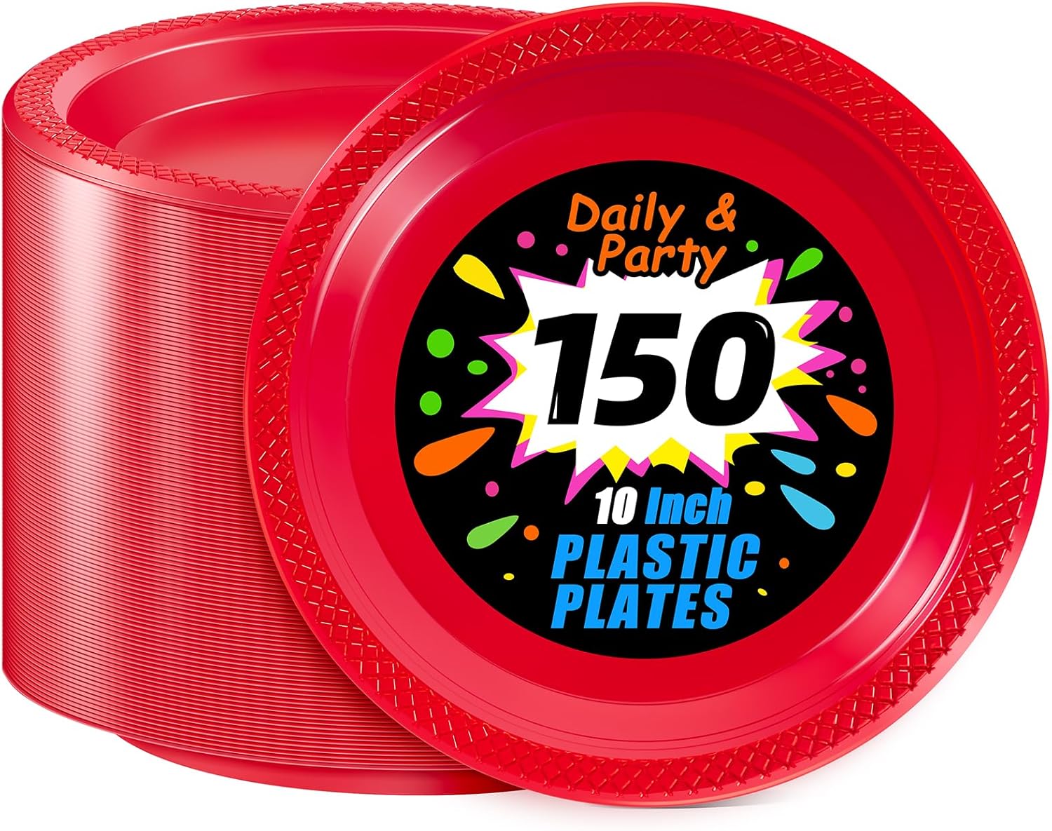 WELLIFE Red 10 inch Plastic Plates, 150 ct