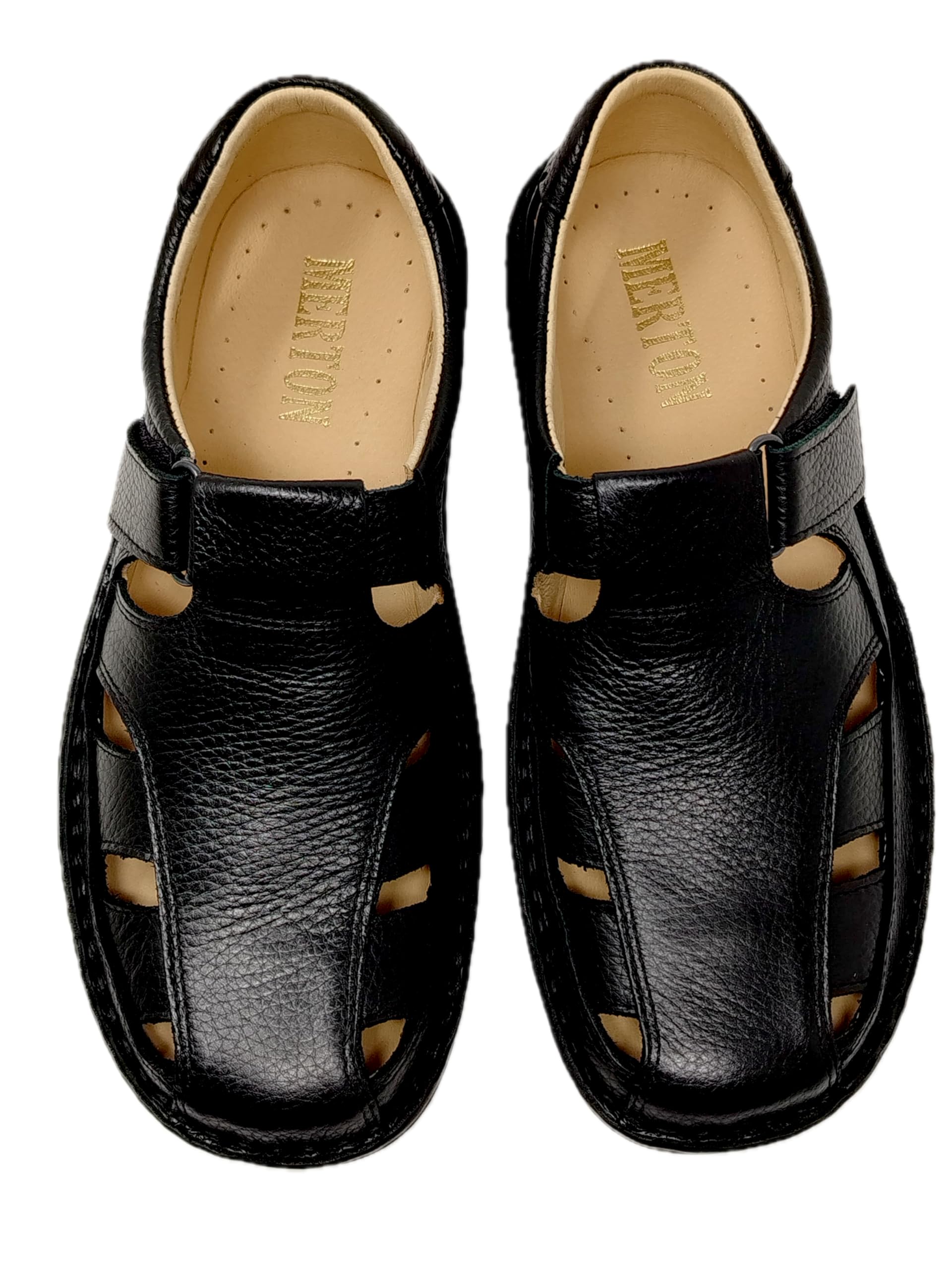 Zapatos Hombre Cómodos de Piel con Velcro Transpirables Tipo Sandalia Cerrada Suela Antideslizante Ancho Especial Hecho en España
