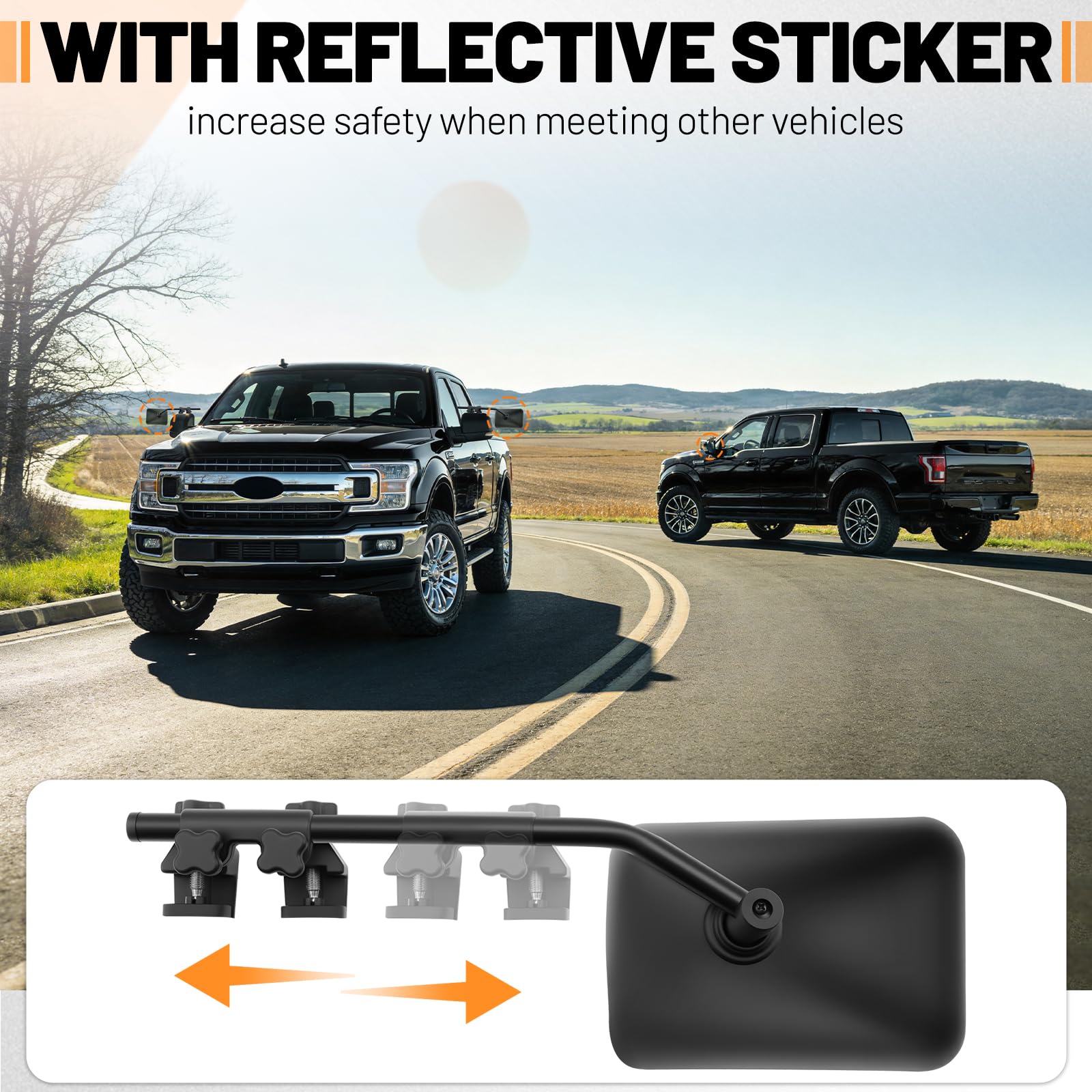 Rétroviseur Caravane Universel 2 Pièces, Rétroviseur de Remorquage avec Rotule 360°, Rétroviseur Extension pour SUV Camping-car Caravane, Miroir Clip-on Angle Mort, Électrique ou Manuel