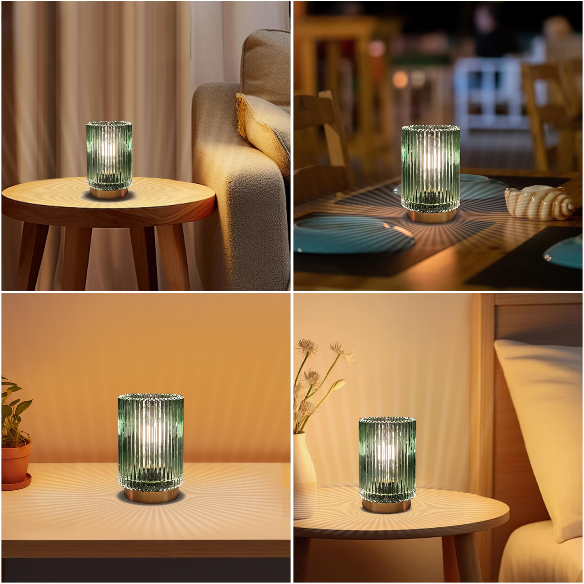 Lampe de Table sans Fil Rechargeable - Lampe de Chevet Lampe Nuit en Verre Romantique pour Chambre Salon Café Bistro Restaurant(Vert)