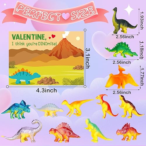 Miniatura 6 de Juego de 48 tarjetas para el día de San Valentín con juguetes de figuras de dinosaurio, tarjetas de dinosaurio, tarjetas de San Valentín para el