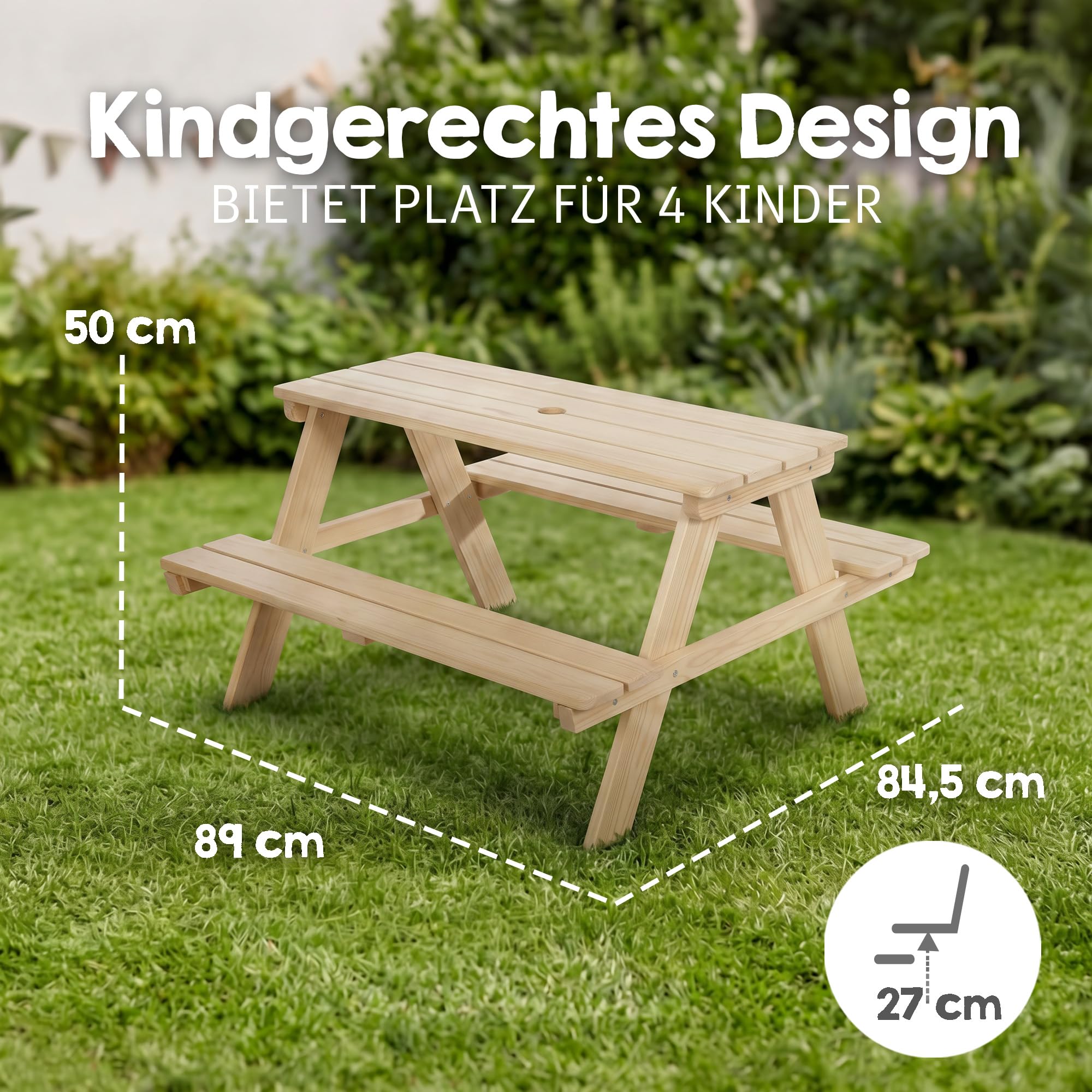 roba Kinder Outdoor+ Sitzgruppe "Picknick for 4" - Sitzgarnitur aus Massivholz - Natur