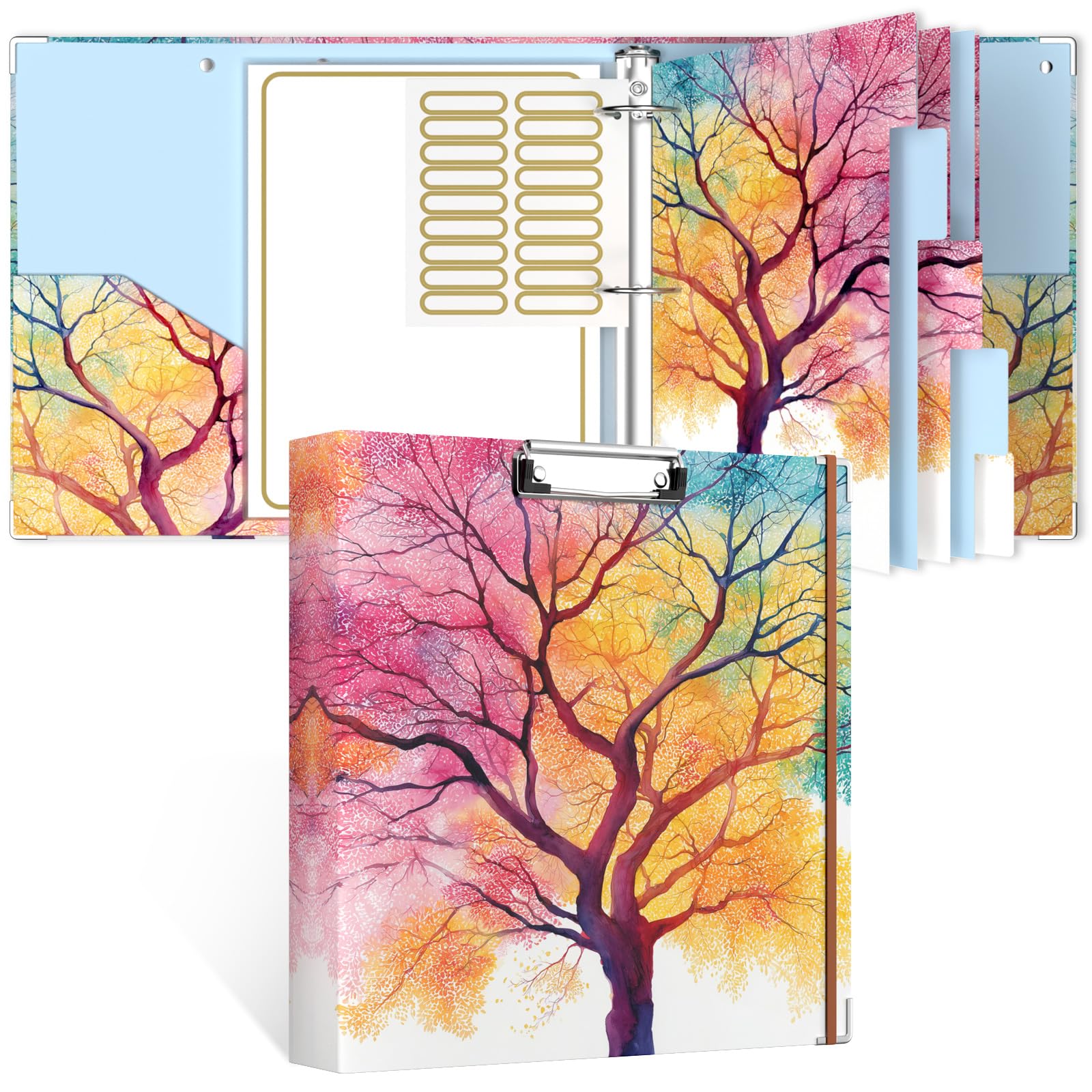 Rouidr Raccoglitore a 3 anelli, organizer rotondo da 5 cm, con portablocco, 5 divisori per documenti, formato A4, 21 x 28 cm, fogli trasparenti per scuola, forniture per ufficio