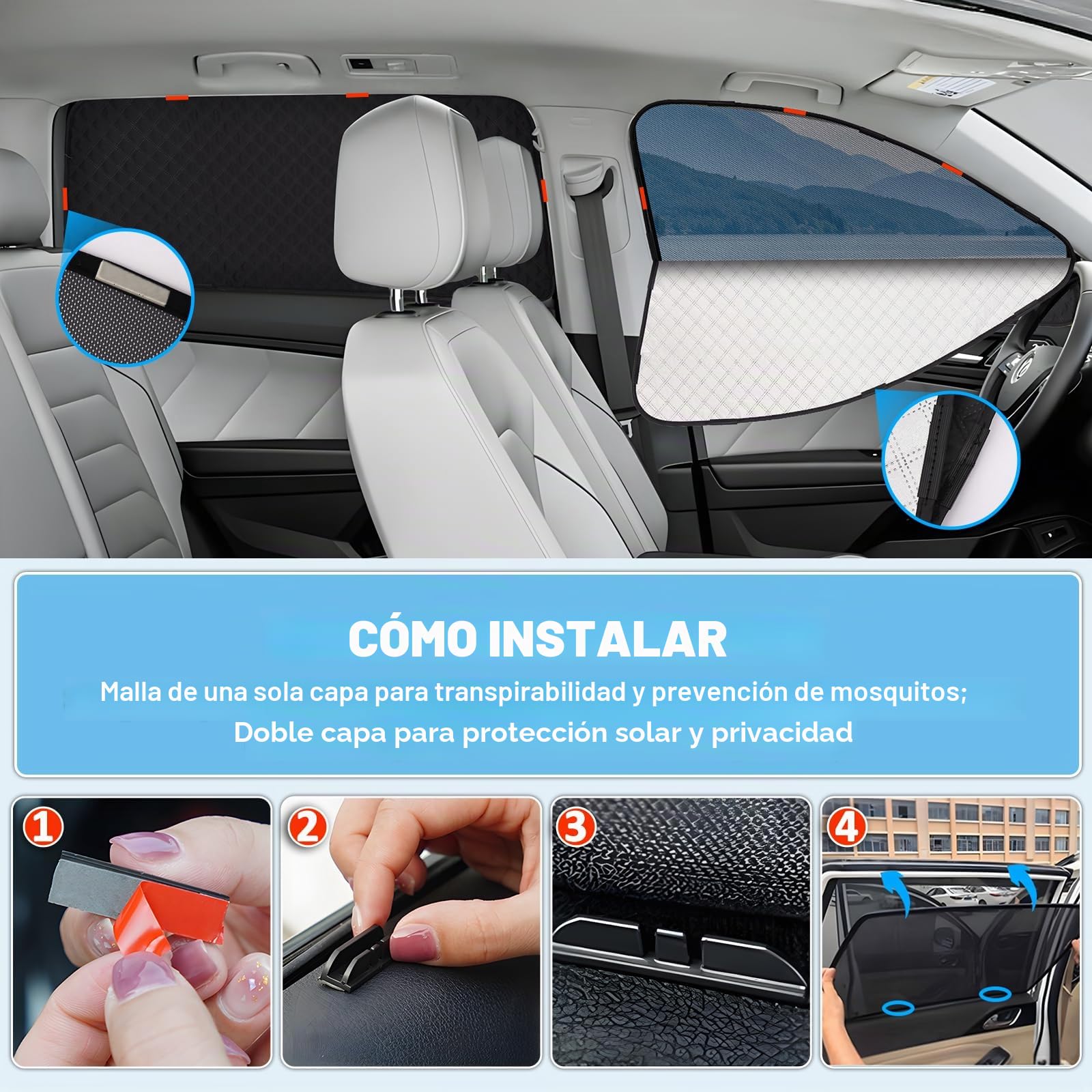 Parasol Coche para VW Passat B8 Variant 2016-2022 Ventanas Lateral 6 Piezas | XCBYT, 2 en 1: Parasol y Mosquitera para Coche, Magnética, Privacidad y Ventilación para Camping y Dormir en Coche, Anti UV