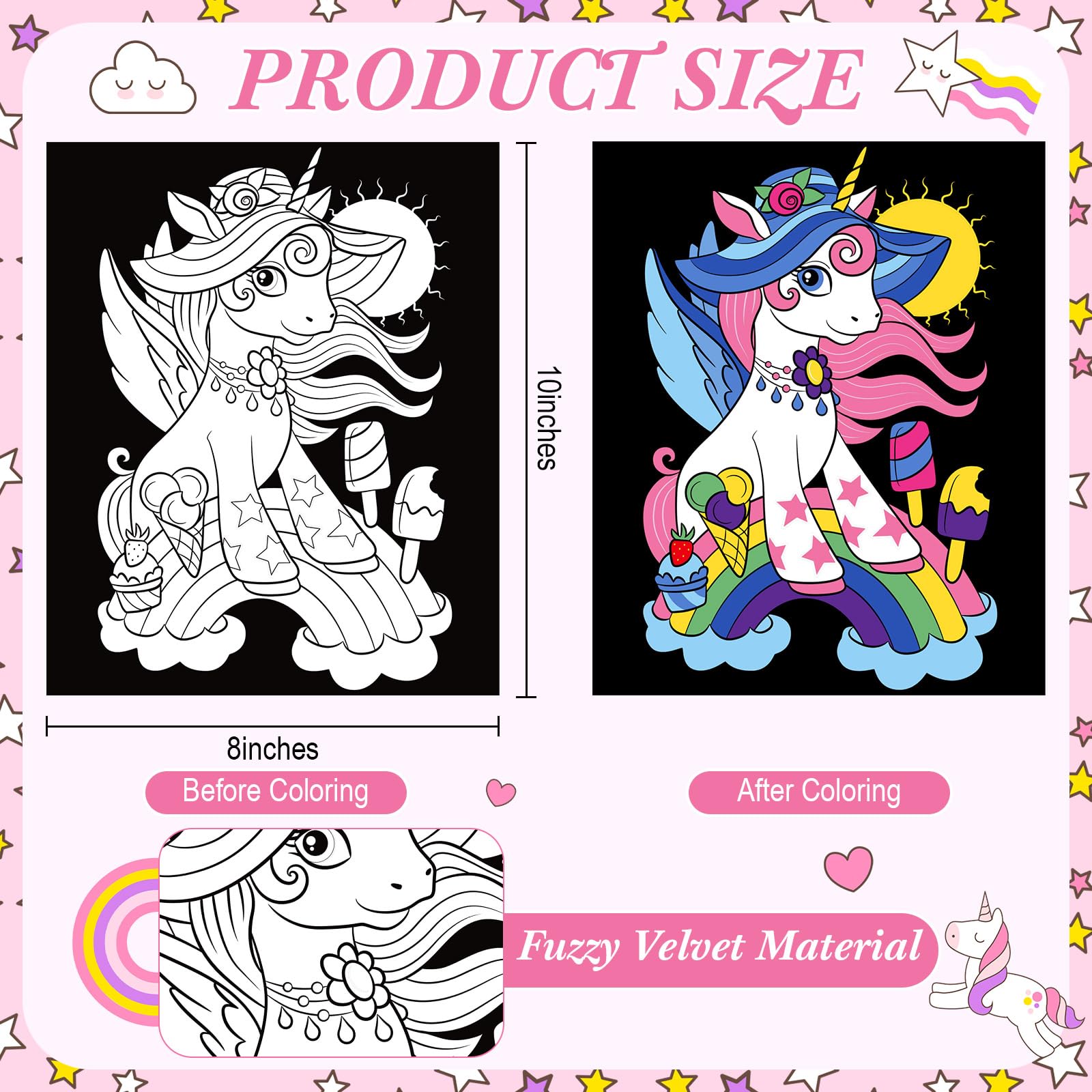 Zhanmai Lot de 24 Affiches à Colorier en Velours Licorne pour Enfants
