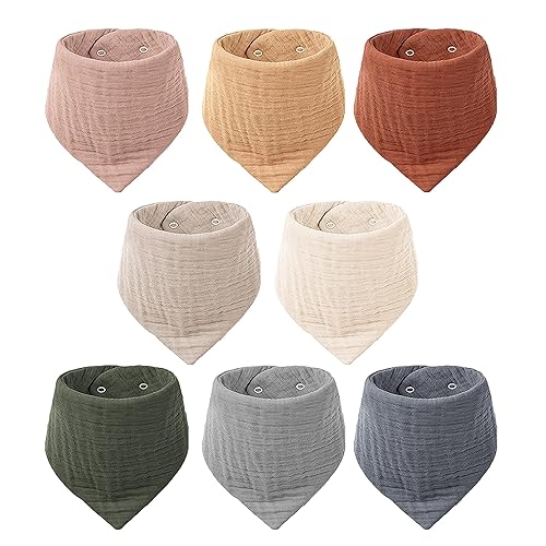Konssy Paquete de 8 baberos de muselina para bebé, bandana absorbente, baberos 100% algodón unisex para dentición y babeo