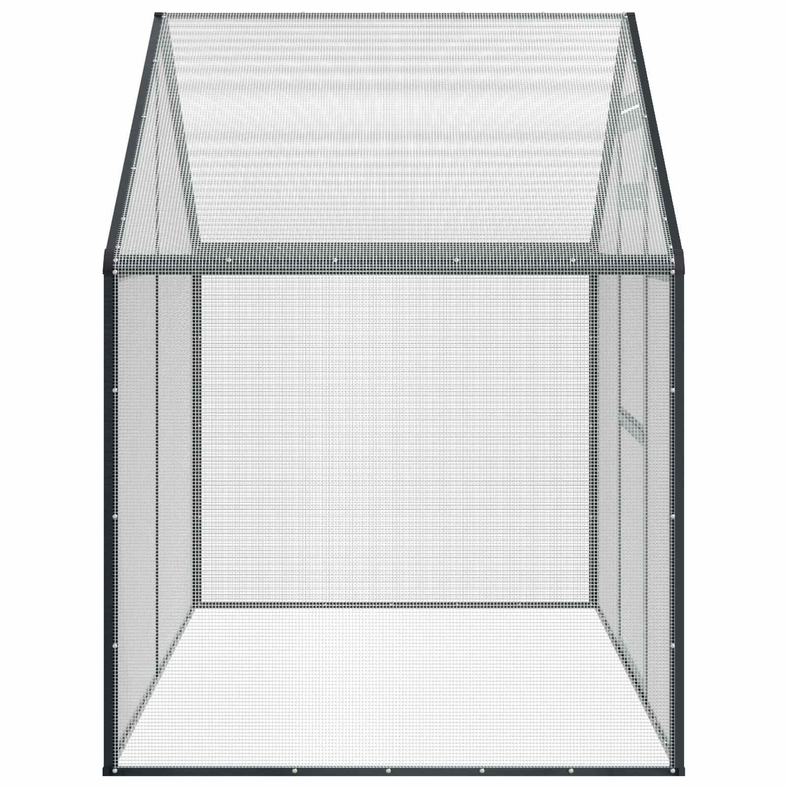 Vogelkäfig Anthrazit 181,5 x 110,5 x 173,5 cm wetterfester Außenkäfig mit Schloss, Fenster, Ständer und Sitzstangen für Papageien, Wellensittiche, Kanarienvögel und Zebrafinken