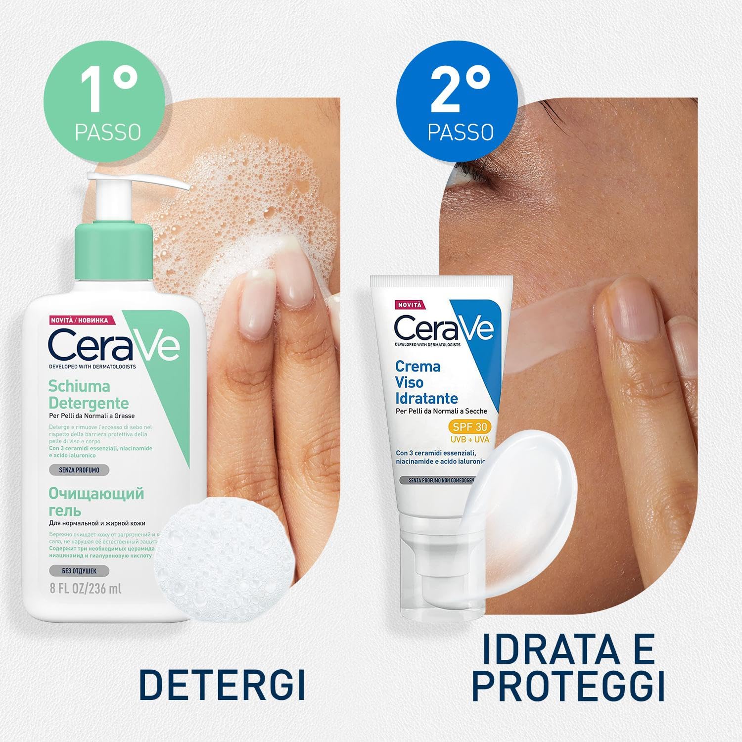 CeraVe Detergente Idratante Viso + Crema Idratante Viso con Protezione Solare