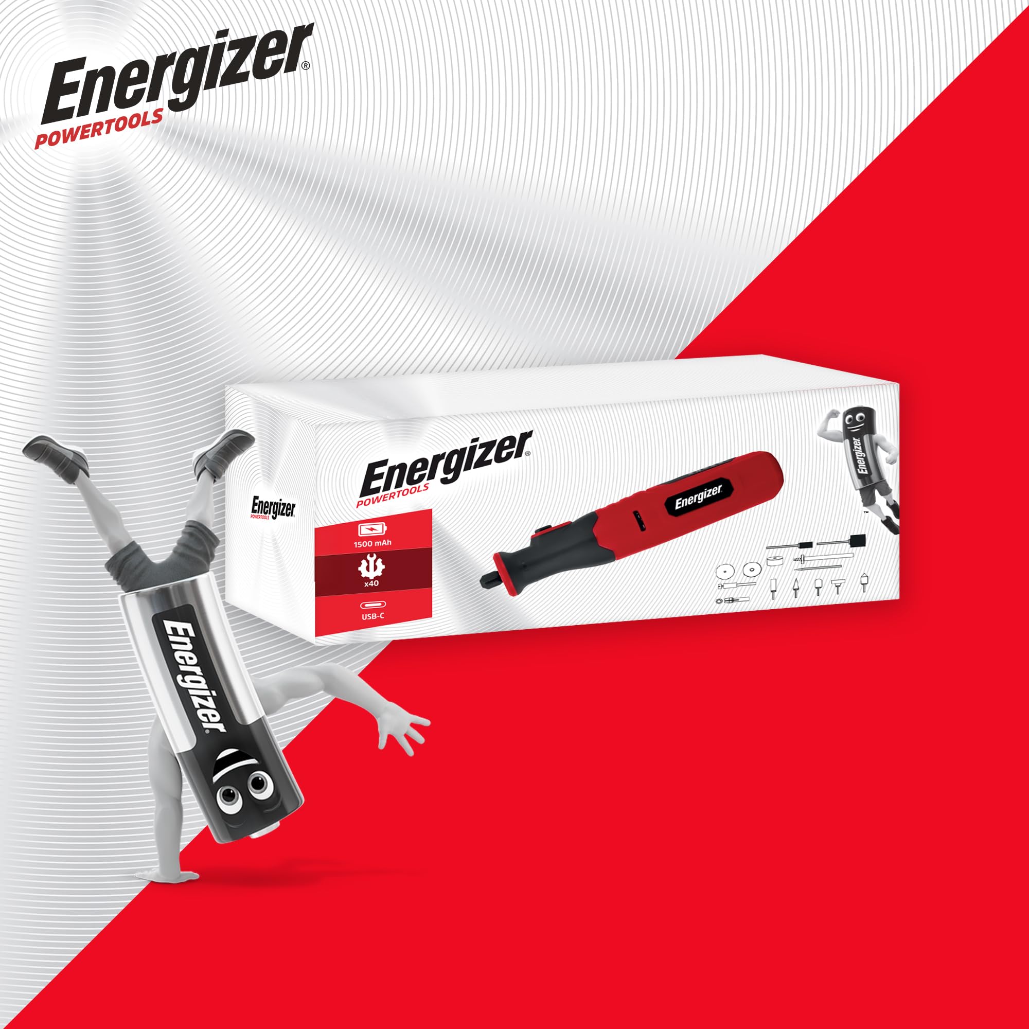 Energizer – Smerigliatrice di precisione senza fili – Batteria 1500mAh USB-C – 5 velocità (5000-25000 RPM) – 40 Accessori – Incisione, Levigatura, Taglio e Lucidatura – Strumento Multifunzionale