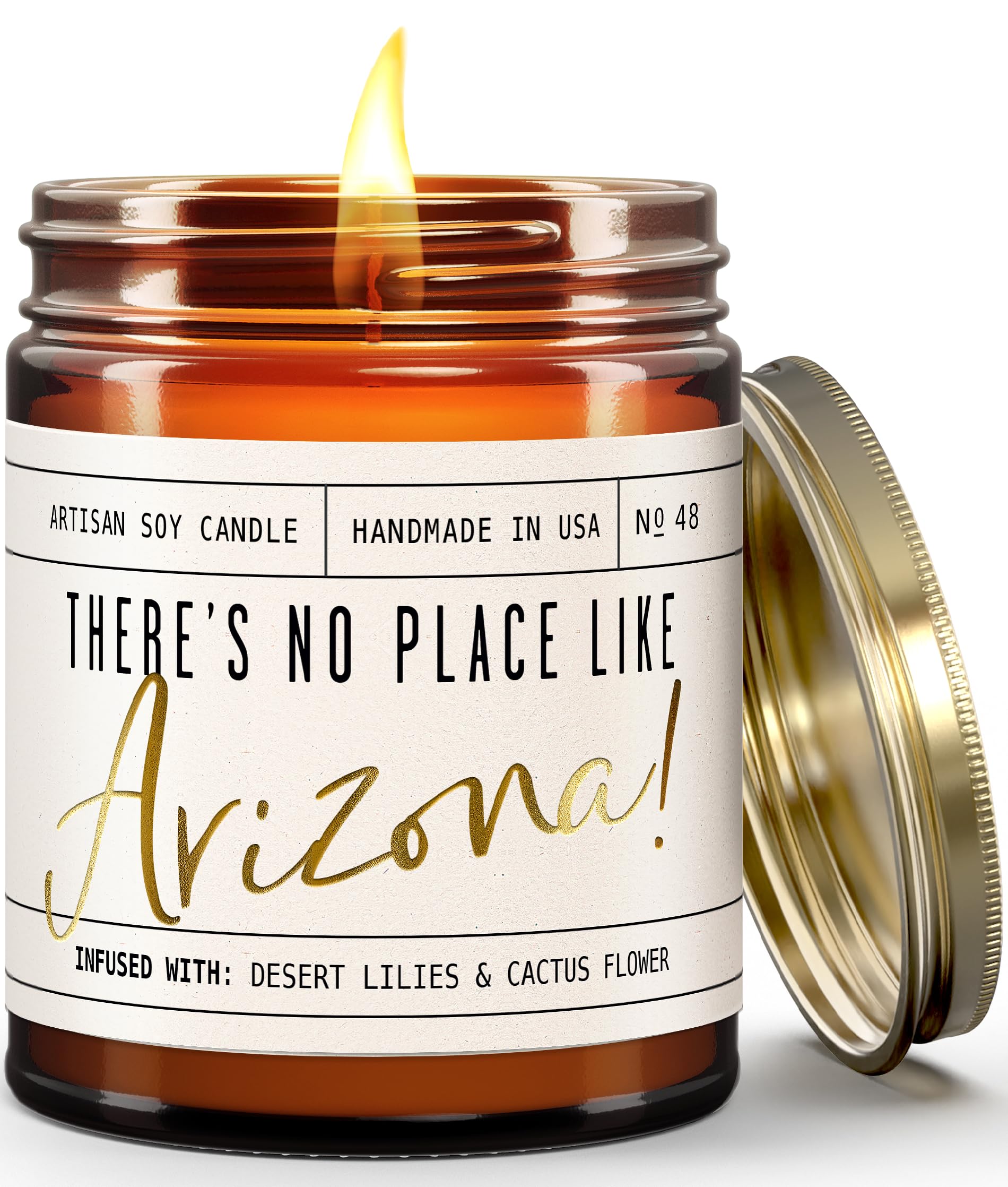 Arizona Gifts, Arizona Decor for Home - 'There's No Place Like Arizona Candle, w/Desert Lilies & Cactus Flower I Arizona Souvenirs I Arizona State Gifts I 9oz Jar, 50Hr Burn, USA Made