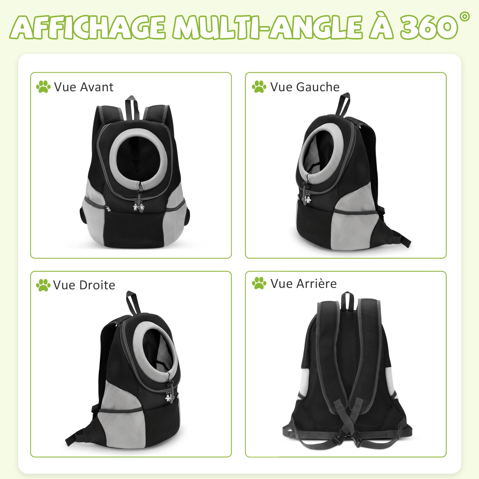 ALLSOPETS Sac à Dos Chien, Sac Transport Chiens et Chats, Noir Charbon, L | Porte-Chien Réglable et Respirant avec Design Confortable, Idéal pour Vélo, Moto, Randonnée et Voyages en Plein Air