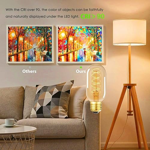 Miniatura 7 de Bombilla LED vintage de filamento espiral T14, base E26, equivalente a 4 W, blanco cálido de 40 W, 2200 K, regulable, AC120 V, 400 lm, vidrio ámbar,