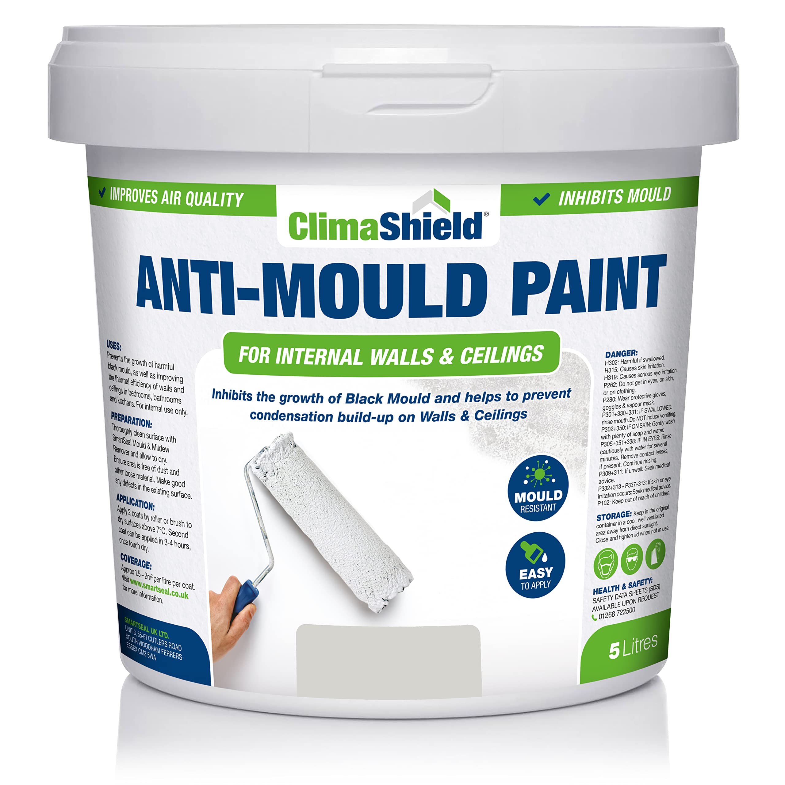 Climashield Wessex Stone Anti Mould Paint - 5L - Anti-Mould Paint For Bathrooms, Kitchens & Bedrooms. Effective Damp Seal For Walls & Ceilings To Prevent The Growth Of Mold & Mildew