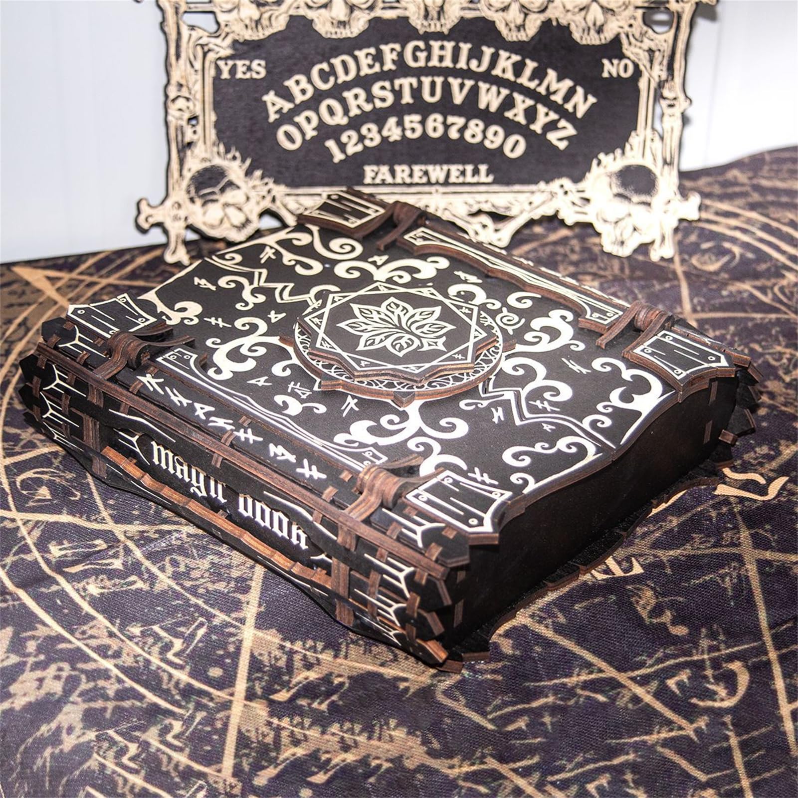 Aufbewahrungsbox für magische Bücher, Aufbewahrungsbox aus Holz, Schmuckkästchen für Schmuckstücke, Schreibtischzubehör, mystische Buchaufbewahrungsbox