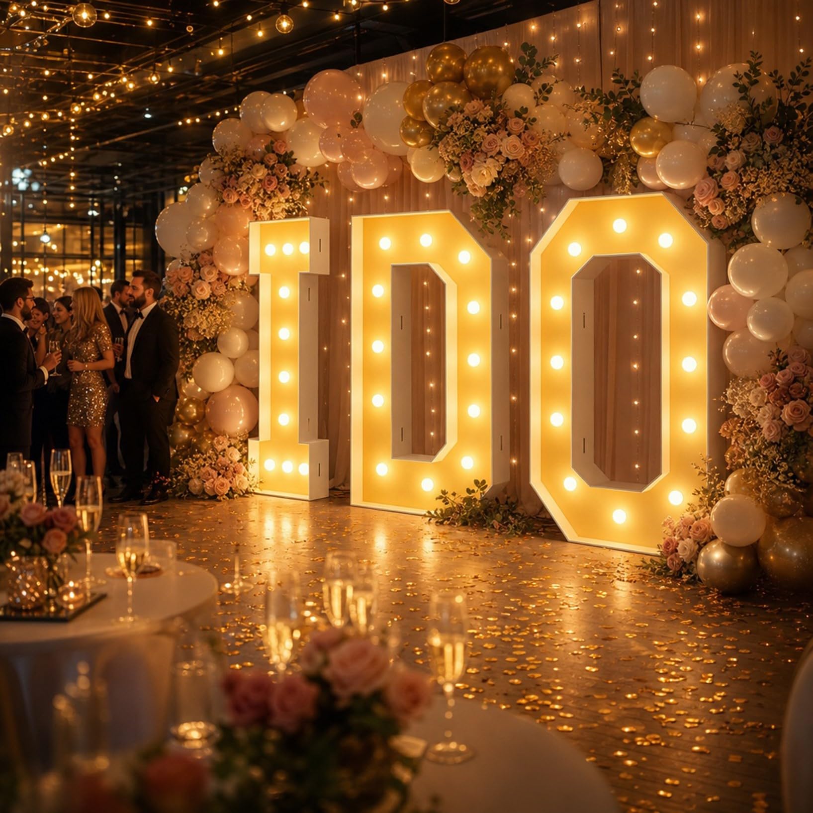 Marquee LED I DO Light Up duża dekoracja imprezowa, piankowa płyta mozaika balon ramka znak na urodziny rocznicę ślubu, 70 cm - 2,3 ft