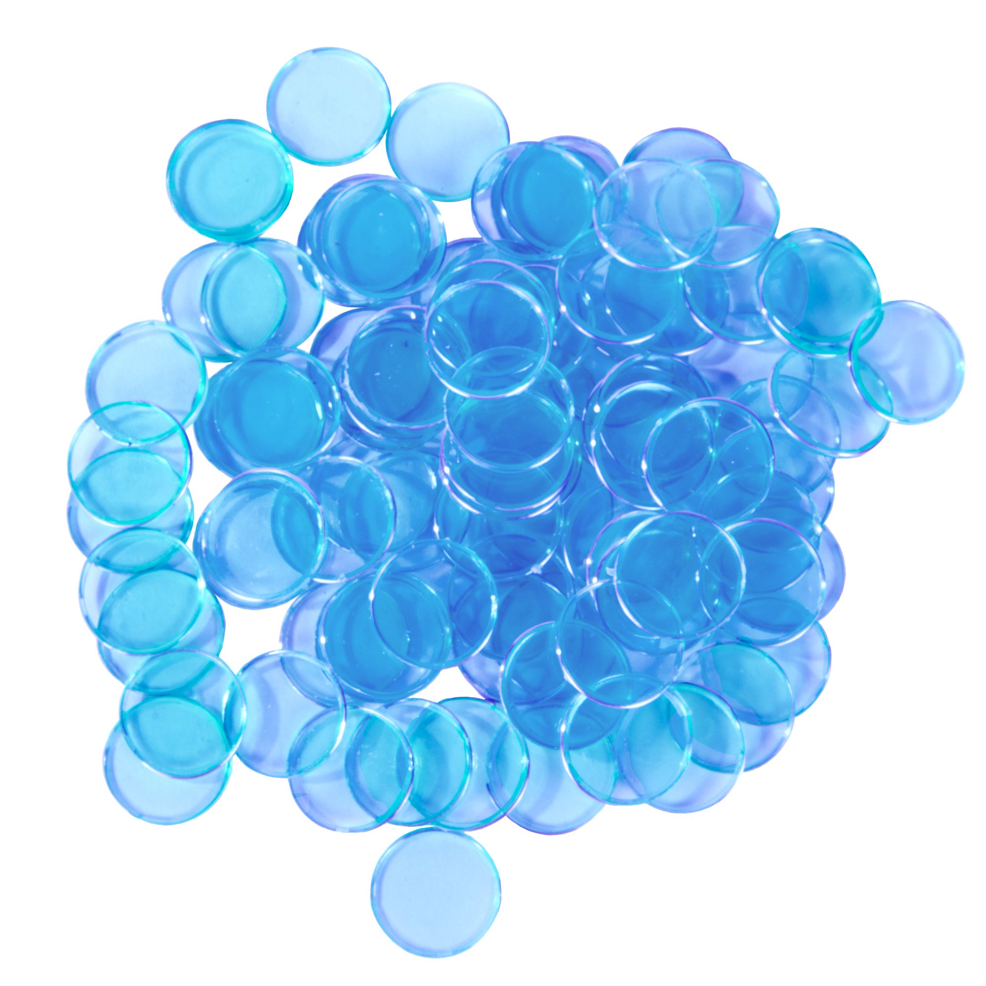 MR CHIPS Magnetic Bingo Chips - Metal Edge - Transparent Blue - 100pcs - 3/4" - Available in 7 Colors in A Reusable Bag