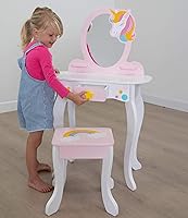Vista 5 de Fat Brain Toys Unicorn Magic Vanity con espejo y taburete, juego de madera, 3+
