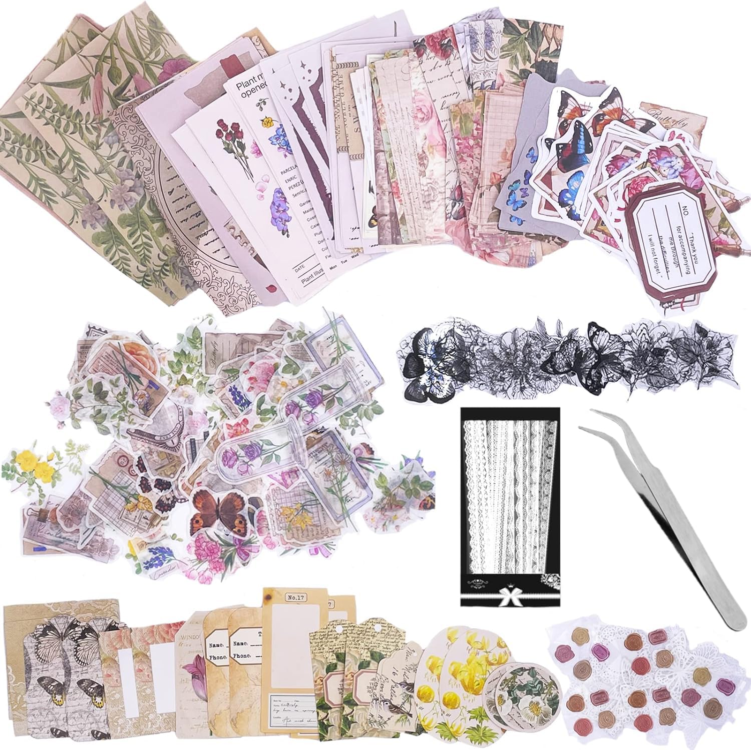 Carreuty 290pcs Aesthetic Scrapbooking Stickers Paper Pack, DIY Decorative Papers Retro Flowers Journaling Supplies Stickers Paper Kit for Scrapbook Supplies Journal Kit (Retro Flower Life)