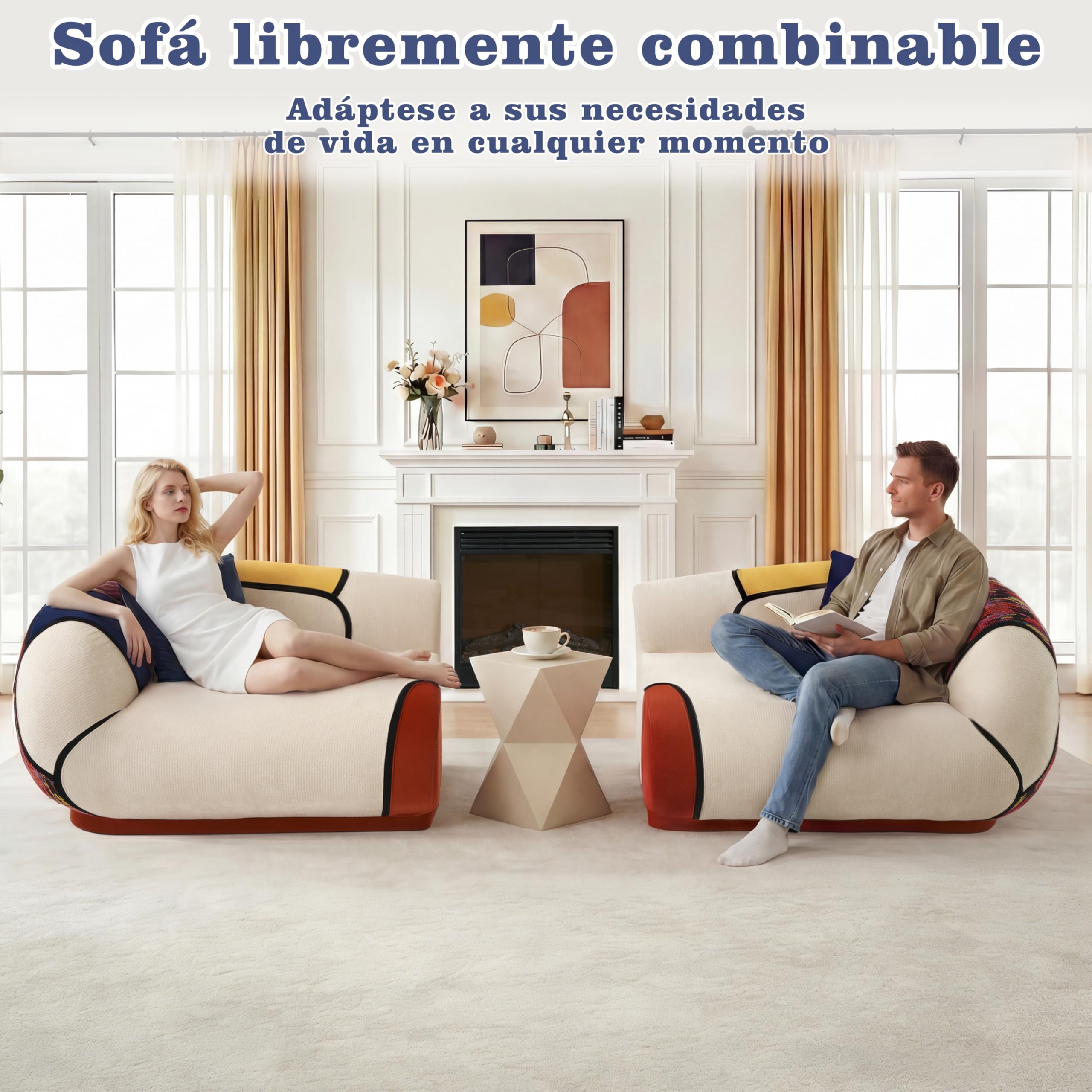 Vipbear Sofá de 3 Plazas de 265 cm, Sofá de Salon Estilo Bohemio, Tapizado de Chenilla Sin Muelles, Espuma de Alta Densidad, Modular para el Salon, No Requiere Montaje