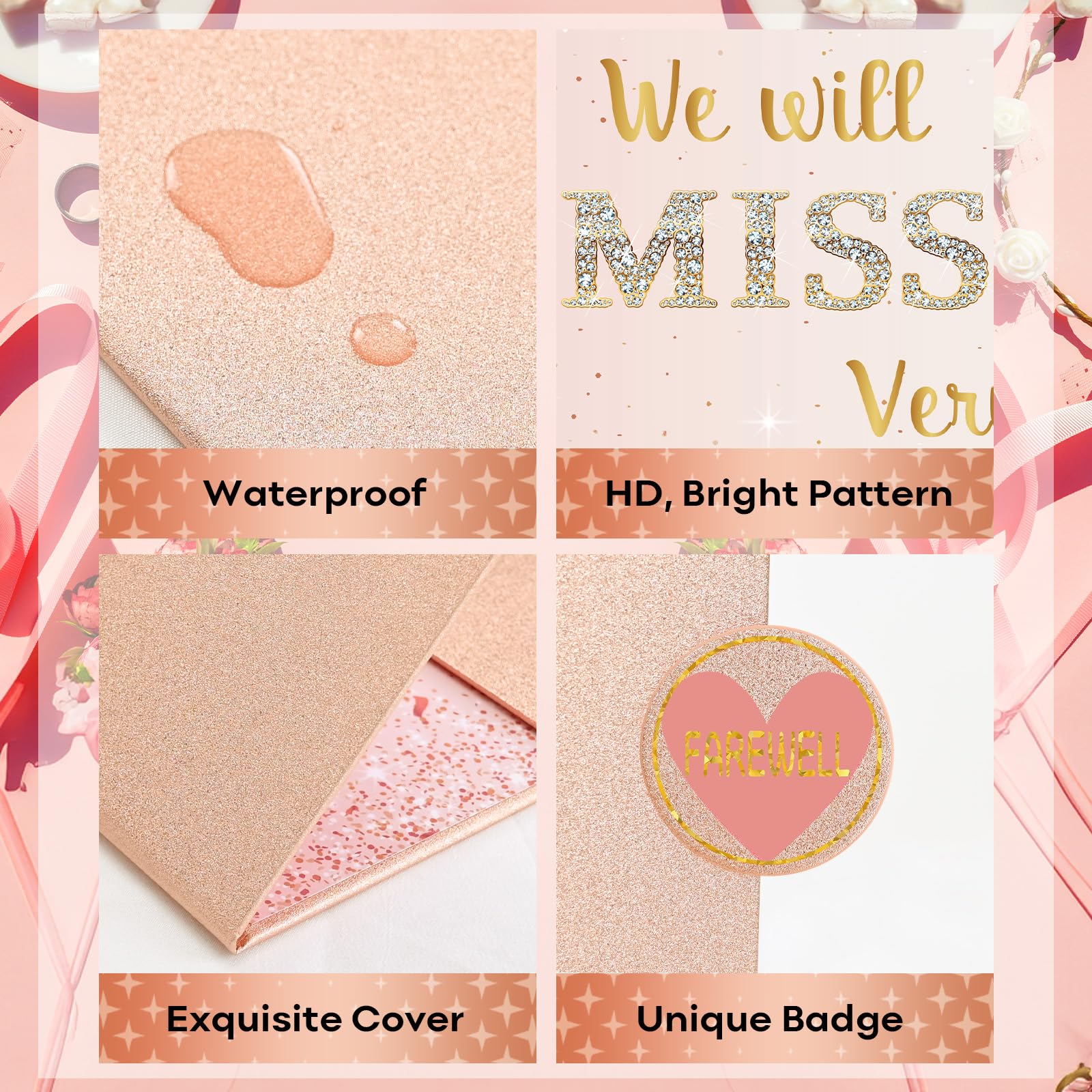 Farewell Guest Book Rose Gold Farewell Gifts for Coworkers Friends We Will Miss You Signing Guestbook Alternative Retirement Going Away Signature Sign Card Board Keepsake Party Decorations for Women - Image 3